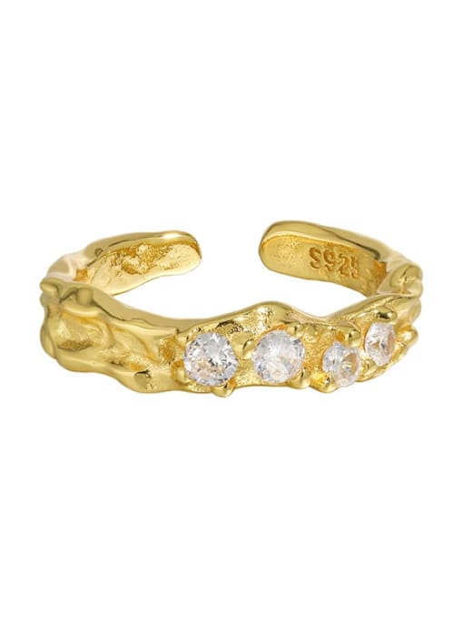 18K gold [adjustable size 14] 925 Sterling Silver Cubic Zirconia Irregular Minimalist Band Ring